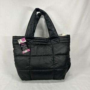 Y2K Deadstock Silk Elements Reversible Puffy Quilt Tote Bag Black Floral